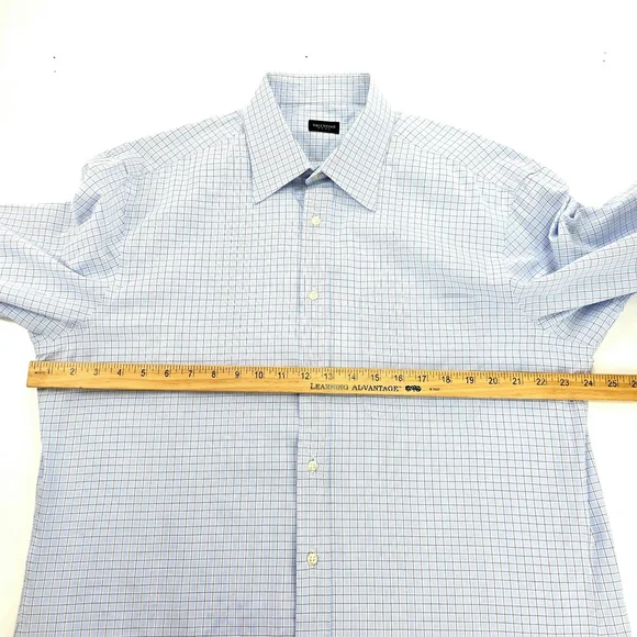Quiet Luxury Valentino Roma Dress Shirt Men 17.5 Blue Check Italian - Picture 11 of 14